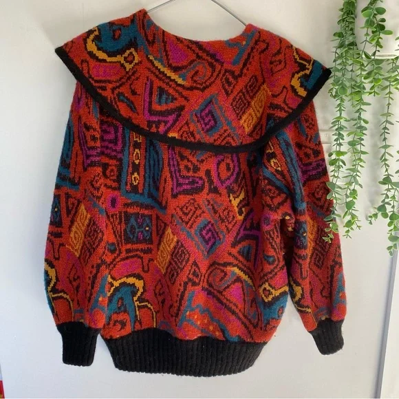 *SOLD* Giovanni Ferretti Vintage Vibrant Geometric Women's Cardigan Wool Size L - Picture 9 of 13